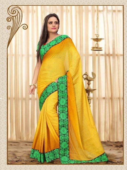 Green And Yellow Orange Color Saree -18001-b