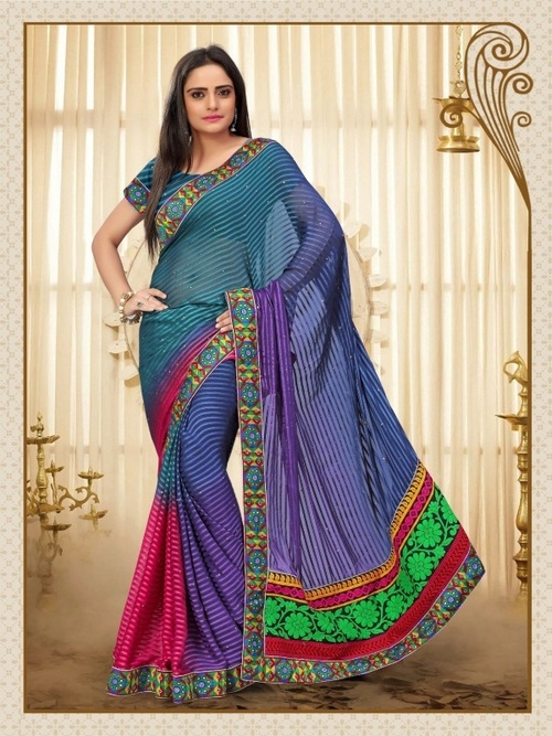 8004-A - Cotton Saree, 900gms | Purpal Color, Laces Closure, Sartin Strip Faux Georgatte, Stylish Thread Jaal Work for All Seasons