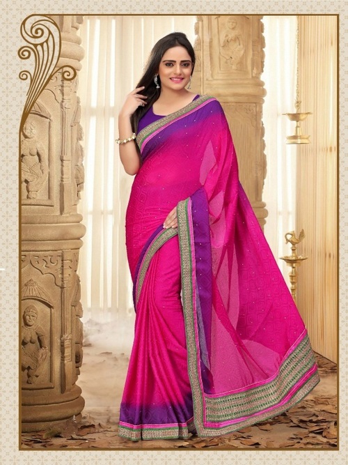 8008-A - Cotton Printed Saree | Pink Color, Stylish Beaded Work, Suitable for Rainy, Spring, Summer, and Winter Seasons