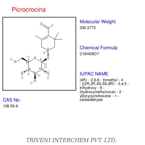 Picrocrocina - C16H22O7, CAS 30484-56-8, 99% Purity | Bitter Taste, Saffron Flavor, Natural Monoterpene Glycoside