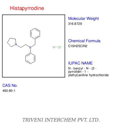 Histapyrrodine - C19H23NO2, CAS 6613-40-7 | Antihistamine, Anticholinergic, Allergy Relief, Inflammation Reduction
