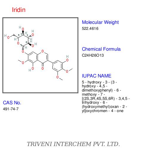 Iridin - White Powder, CAS 521-05-7, C28H30O15, 98% Purity | Isoflavone, Flavonoid, Iris Extract, Antioxidant, Water-Soluble