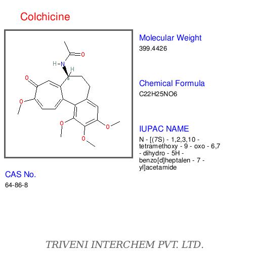 Colchicine - C22H26O6 CAS 64-90-4 Molecular Weight 398.44 g/mol | Gout Fever Pericarditis Behcet's Cancer Research