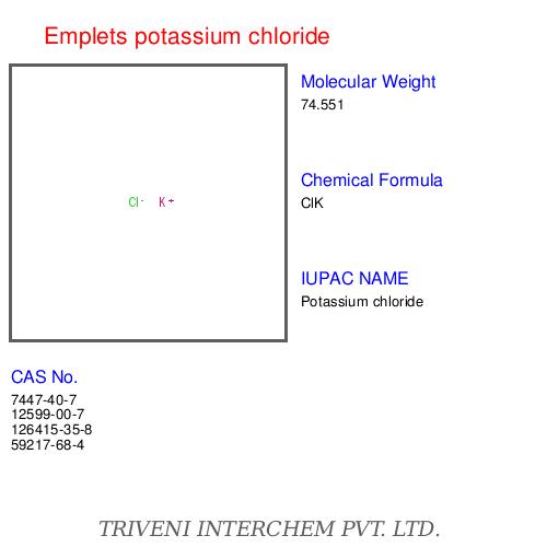 Emplets Potassium Chloride - Purity 99% 25kg Bags | High Purity Precise Dosage Effective Results