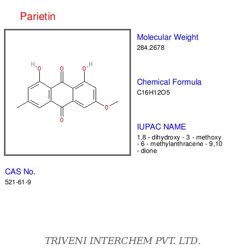 Parietin - C16H18O5, Molecular Weight 266.33, Magenta Color | KOH Reaction, Chemical Analysis, Identification Aid