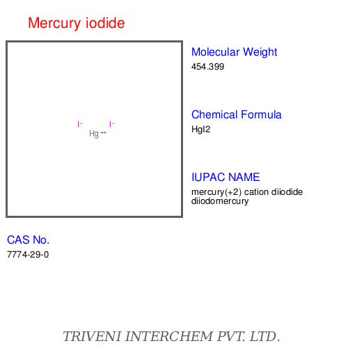 Mercury Iodide - HgI2 Red-Orange Crystals, High Purity, Low Water Solubility