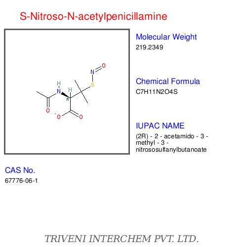 S-Nitroso-N-acetylpenicillamine - Chemical Formula C7H12N2O4S, CAS 13010-47-4 | NO Donor, Vasodilation, Biochemistry Research Model