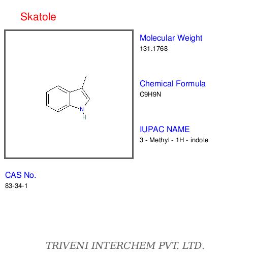 Skatole - White to Light Yellow Crystals, CâHâN, CAS 83-34-1 | 99% Purity, Strong Odor, Insoluble in Water