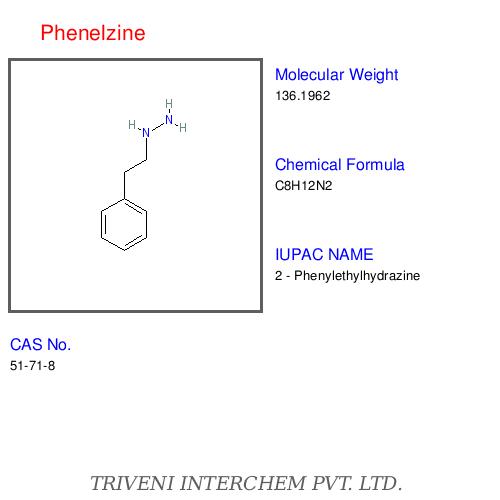 Phenelzine - C8H12N2, CAS No 62-25-2 | Non-Selective Irreversible MAOI, Antidepressant, Anxiolytic, Hydrazine Class