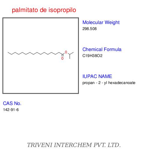 Palmitato de Isopropilo - Palm Oil Based Emollient, Moisturizer, Thickening Agent, Anti-Static, C20H42O2, CAS 142-91-6