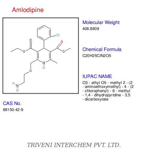 Amlodipine - Chemical Formula C20H25ClN2O5, CAS 88107-61-6 | High Blood Pressure Treatment, Effective Dosage, Reliable Efficacy