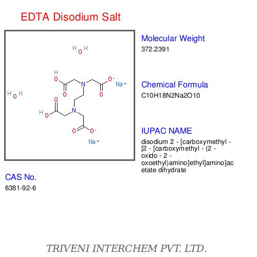 EDTA Disodium Salt - White Crystalline Powder, CAS 6381-92-6 | High Purity, Water Soluble, Effective Chelation