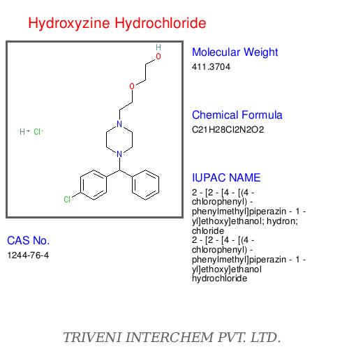 Hydroxyzine Hydrochloride - White Crystalline Powder, CAS 50-50-8 | Anti-Anxiety, Sedation, Muscle Relaxation, Itch Relief, Pre-op Medication