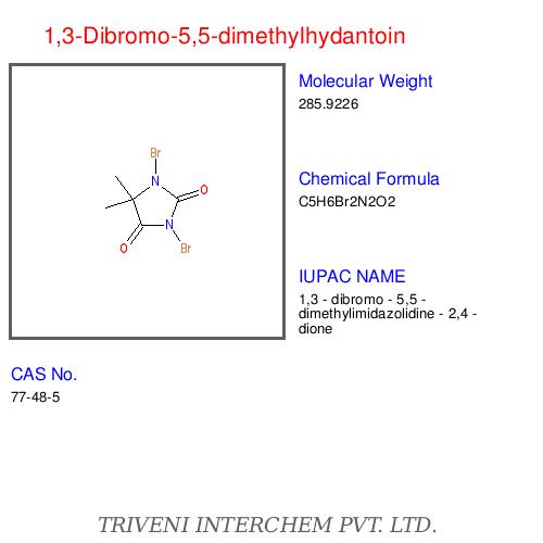 1,3-Dibromo-5,5-Dimethylhydantoin - White Solid, CAS No 77-48-5, C5H6Br2N2O2, High Purity, Broad Spectrum Disinfection, Stable Compound