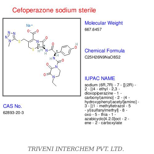 Cefoperazone Sodium Sterile - Molecular Formula C16H16N2O8S2, Purity >99% | Antibacterial Broad Spectrum, Potent, Hazardous