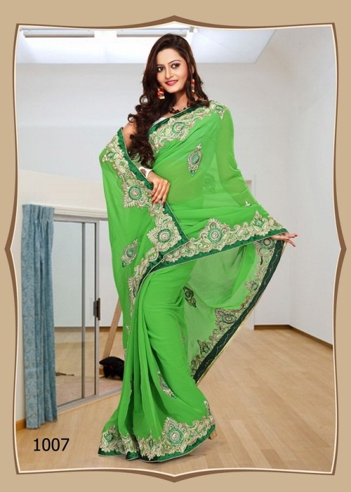 1007-Green Color Saree - Cotton + Dhupian, 900gms Weight, Thread Jaal Work | Laces Closure, Ideal for Rainy, Spring, Summer Seasons
