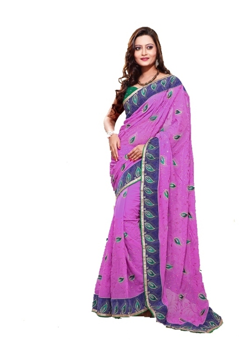 1025 - Georgette & Dhupian Designer Saree, Pink | Embroidered Thread Jaal Work, Weight: 900g, Seasonal Wear: Spring, Summer, Winter, Rainy, Lace Closure