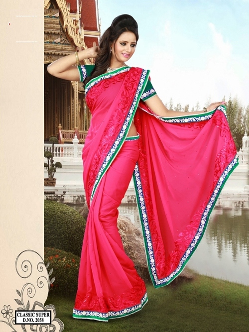 2058 - Cotton Silk, 900gms Designer Saree | Pink Color, Bollywood Style, Printed Pattern, Suitable for All Seasons, Thread Jaal Work
