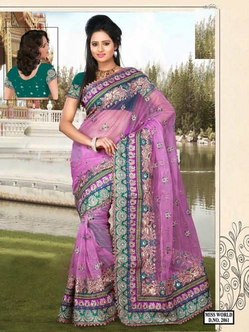 2061 - Chiffon & Dhupian Fabric, 900g Designer Fancy Stylish Saree | Purple Embroidered Pattern for All Seasons, Bollywood Style