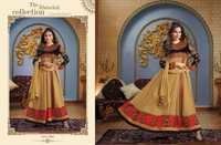 Fancy Anarkali Suit - Faux Georgette, Shantoon Bottom, Chiffon Dupatta, Golden, Black, And Red, Embroidered Design, Full Sleeves, All Season, Washable 