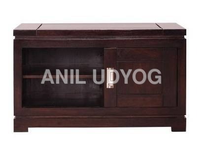 Wooden TV Cabinet - Solid Wood, 36x16x18 Inches, Dark Brown | Sliding Doors, Ample Storage, Matte Finish, Modern Look