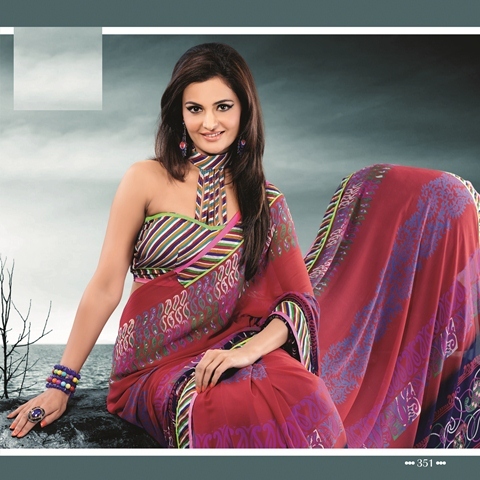 Marron 351-A - Watlah Georgette, Dupioni, Printed Border Designer Saree, 900gms | Summer, Winter, Rainy, Spring, Laces Closure, Printed Pattern