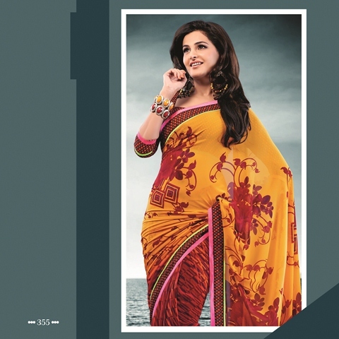 Dark Orange 355-B - Watlah Georgette & Dupioni Designer Saree with Printed Border, 900gms, Perfect for Summer, Winter, Rainy, Spring