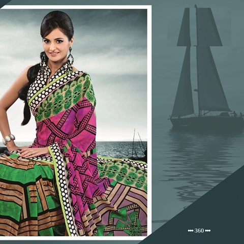 Designer Saree - Watlah Georgette + Dupioni, Multi Color with Printed Border | Fancy Stylish for All Seasons