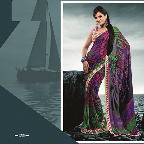 Lavendar With Pink Color 356-B - Watlah Georgette + Dupioni, 900g Designer Printed Border Saree | Stylish Other Indian Wear for All Seasons