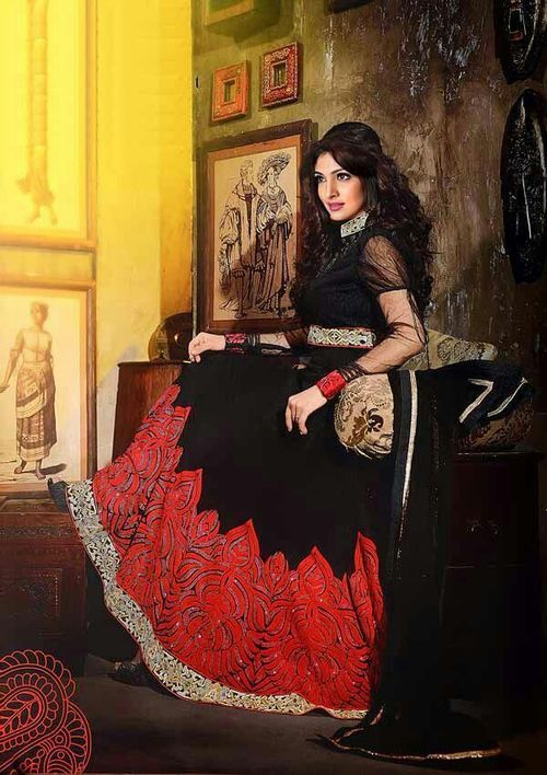 Black With Red Color Suit -2 Decoration Material: Laces