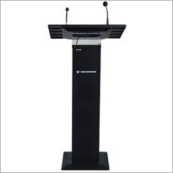 Podium - Steel, 48x24x48 in, Black | Elevated Platform, Dual Gooseneck Microphones, Presentation Ready