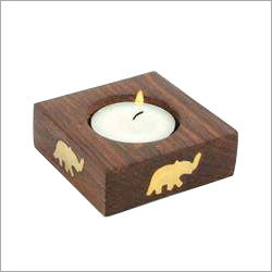 Wooden Gift Items - Wood 4x4x4 Inches Brown, Elephant Design, Brass Inlay, Polished Finish, Smooth Surface, Durable