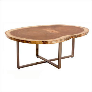 Raw Wood Table - Wood and Metal, Oval Shape | Rustic Style, Sturdy Legs, Polished Finish, Versatile Design
