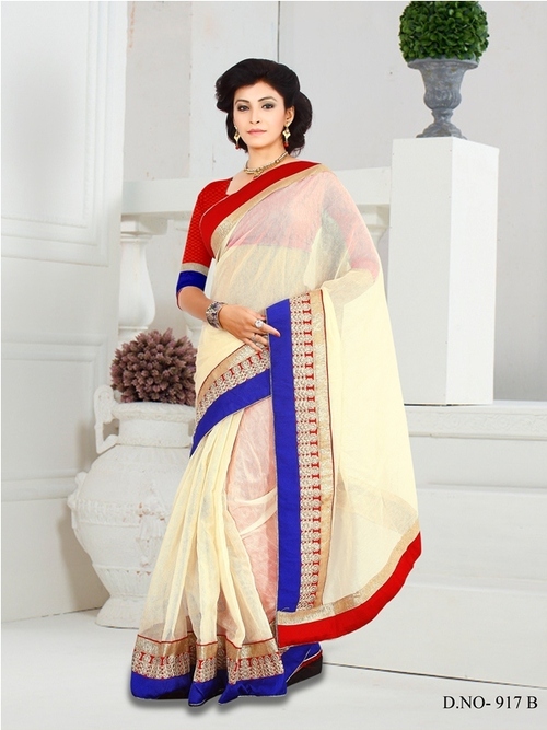 917B - Jute Designer Saree, 900g | Cream Color, Elegant Thread Jaal Work, Perfect for All Seasons: Rainy, Spring, Summer, Winter