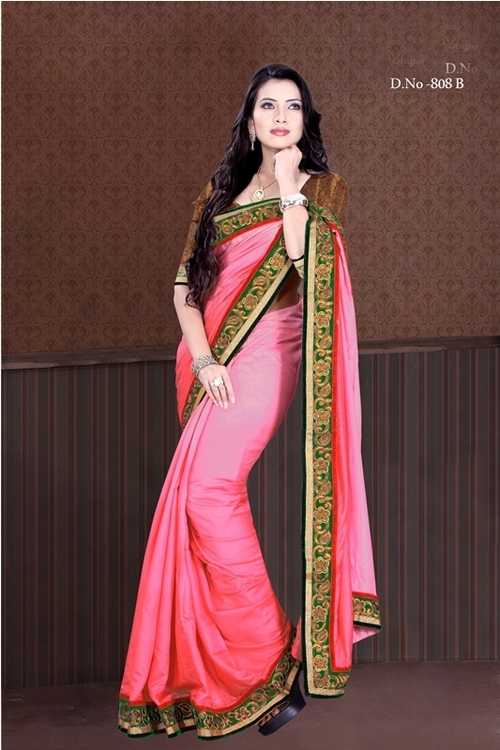 808-B Pink Color - 900gms Jute Designer Saree with Thread Jaal Work | Embroidered Pattern, Cotton Silk Fabric, Ideal for All Seasons