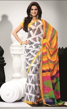 Lemon With White 1882-B - Wetlash Georgette, 900g Fancy Designer Printed Saree in Yellow and White | Perfect for Summer, Winter, Spring