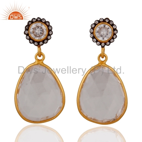 CZ Crystal Quartz Gemstone Silver Earring - 925 Sterling Silver, Prong Setting | Elegant Design, Smooth Finish