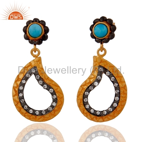 925 Silver Gold-Plated Turquoise Earrings Jewelry Gender: Women
