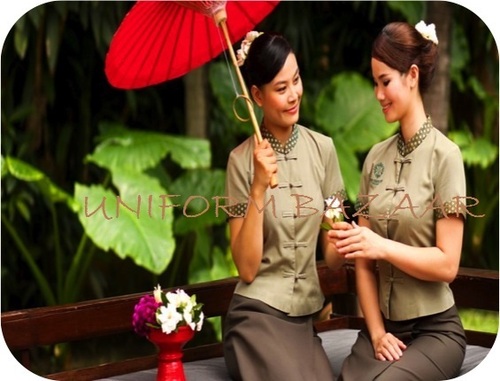 Thai Spa Uniform - Cotton Blend, Multiple Sizes, Olive Green | Comfortable, Stylish, Durable, Breathable Fabric, Mandarin Collar
