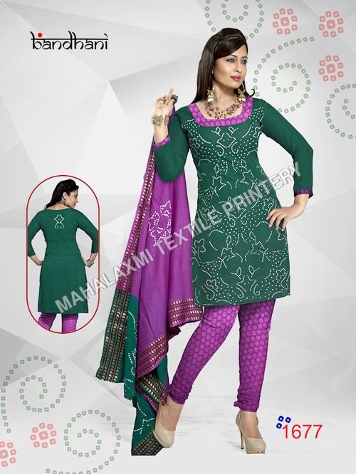 Cotton Hand Blocked with Bandhani Dress Material (Unstitched) – Ethenika.com