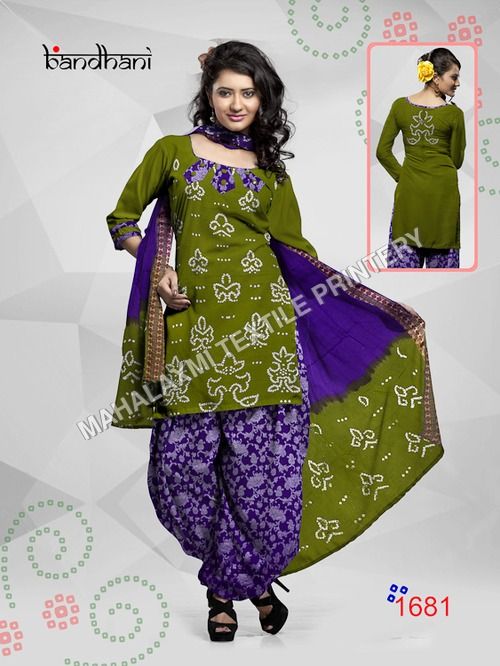 Blue And Green Bandhani Suit Materials