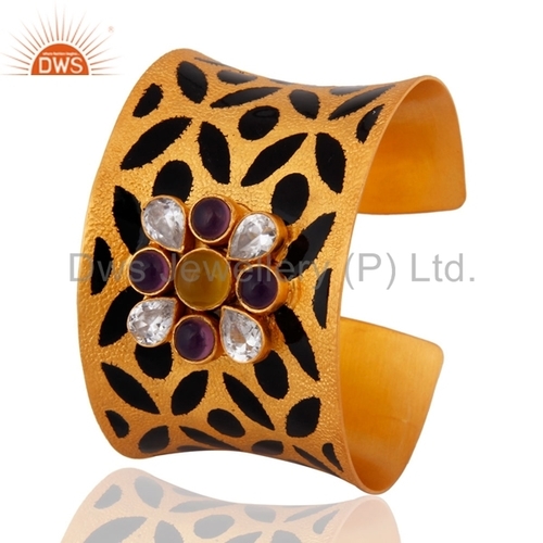 24K Gold Plated Fashion Gemstone Cuff Bracelet Gender: Women