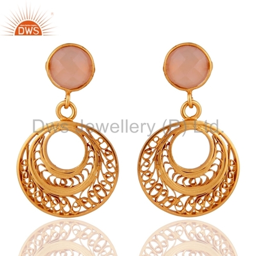 925 Silver Gold Plated Rose Chalcedony Earrings Gender: Women