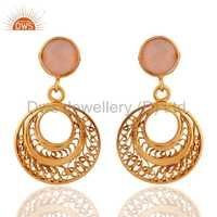 925 Silver Gold Plated Rose Chalcedony Earrings Gender: Women