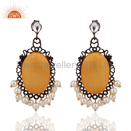 Sterling Silver With Gold Plated Pearl Earrings