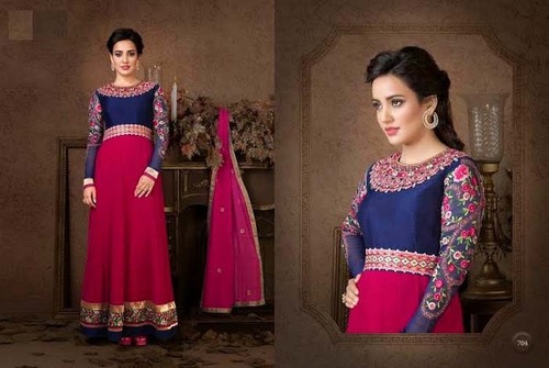 Designer Anarkali Salwar Kameez - Faux Georgette Fabric, Semi-Stitch with Embroidery | Washable, Full Sleeves, Suitable for All Seasons