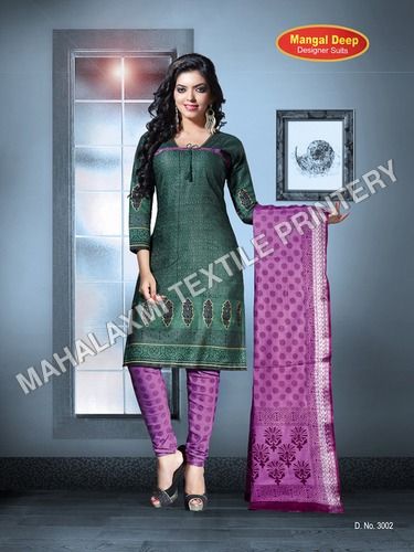 Pink And Dark Green Cotton Salwar Kameez Materials