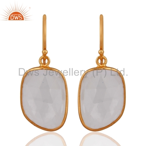 Gold Vermeil Bezel-Set Gemstone Earrings - 15-20mm, Crystal Quartz, Dangle, Elegant Design, Fine Craftsmanship