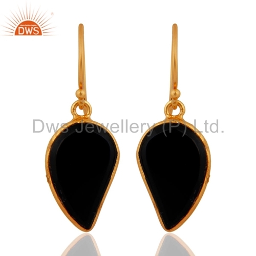 Black Onyx Gold Plated Sterling Silver Earrings