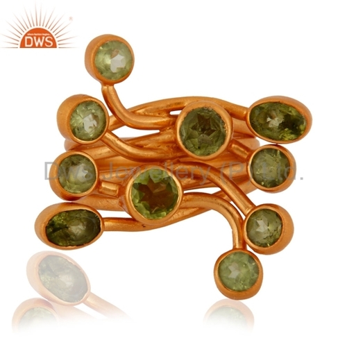 925 Silver Gold Plated Peridot Ring Jewelry Gender: Women